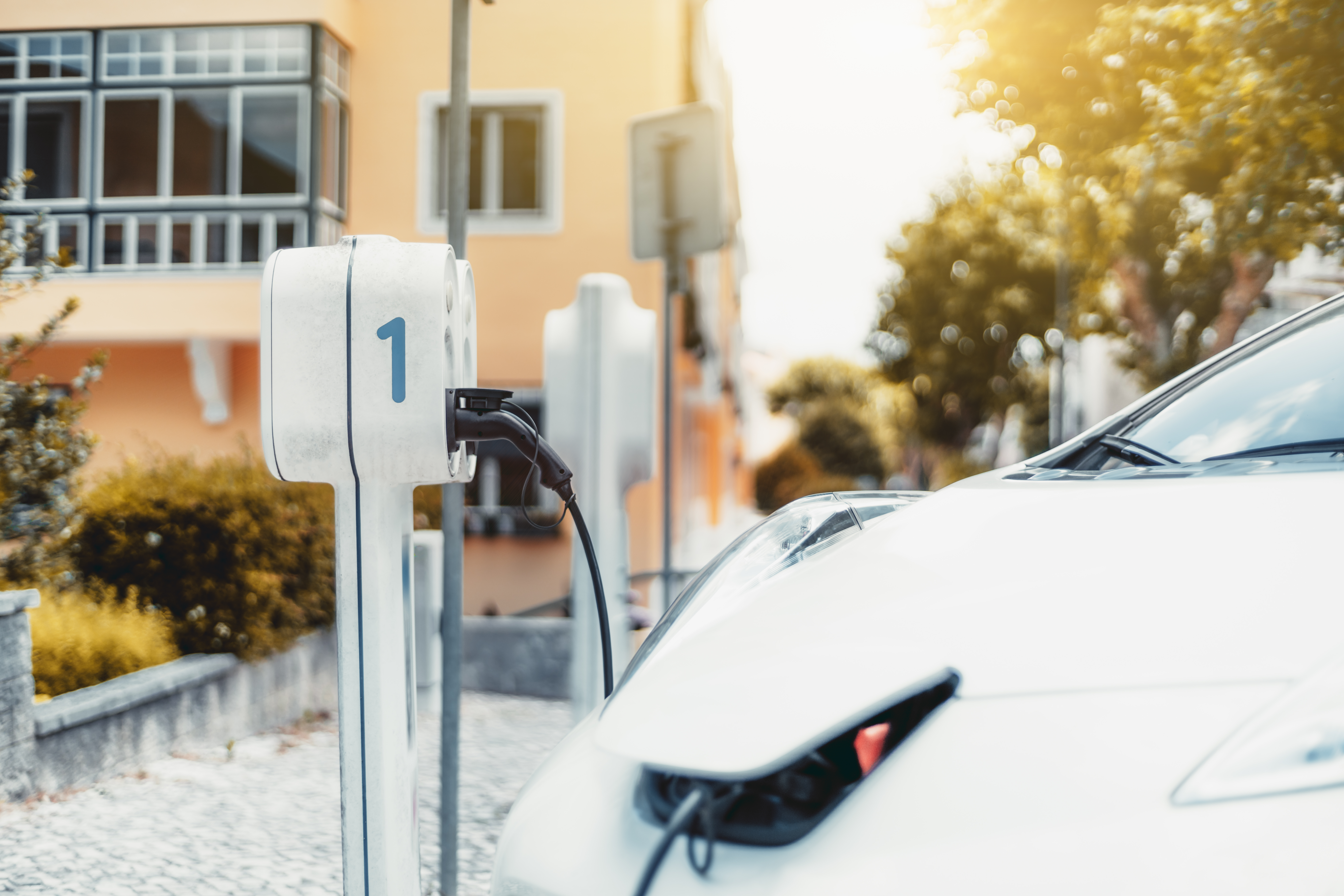 An Electric Car Charging Outdoors