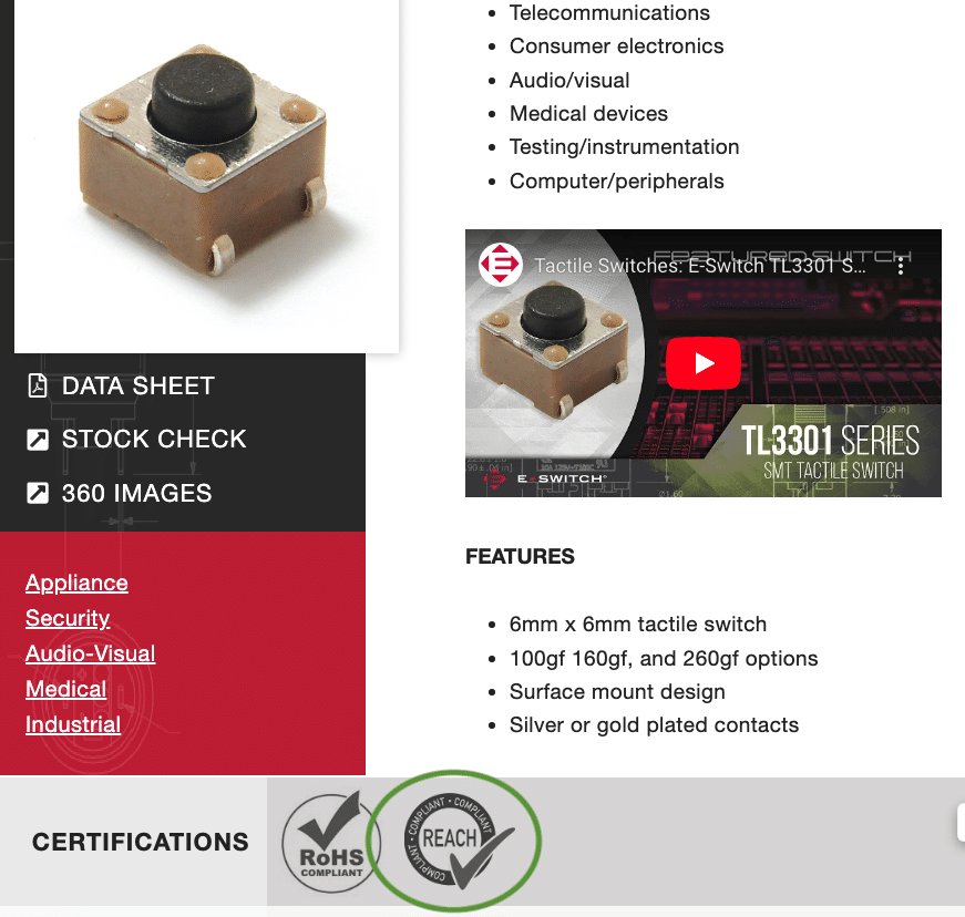View Switch Series REACH Certificate